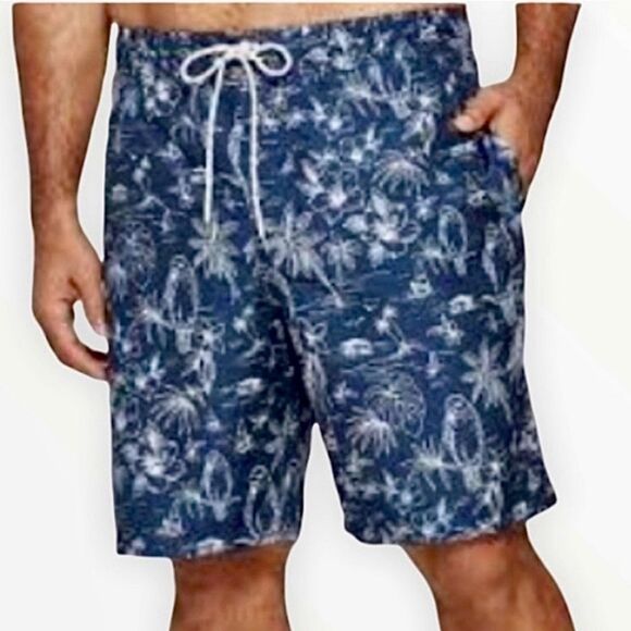 Goodfellow & Co Navy Blue Tropical Print Swim Trunks Size XXL - Picture 1 of 6